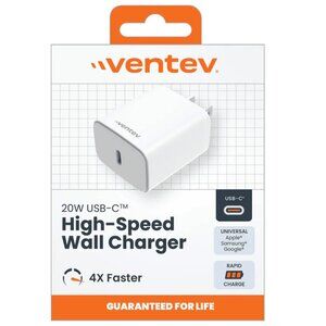 Ventev Wall Charger 1 Port 20 Watt USB-C Ultrafast Power Box in Retail Box White